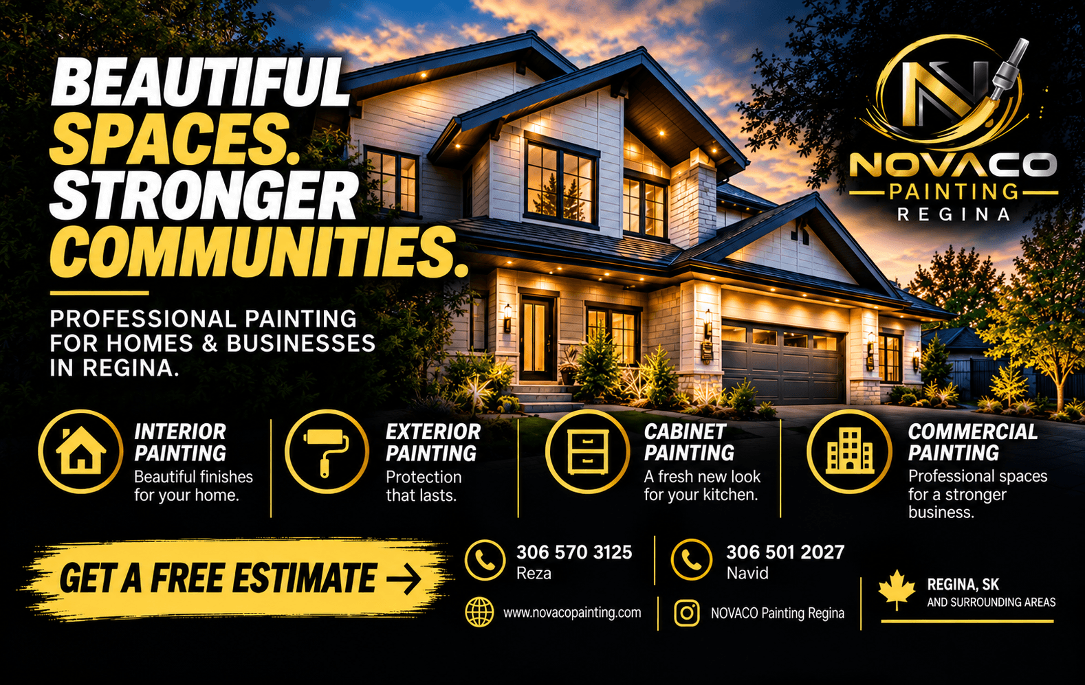 Beautiful professionally painted home at sunset